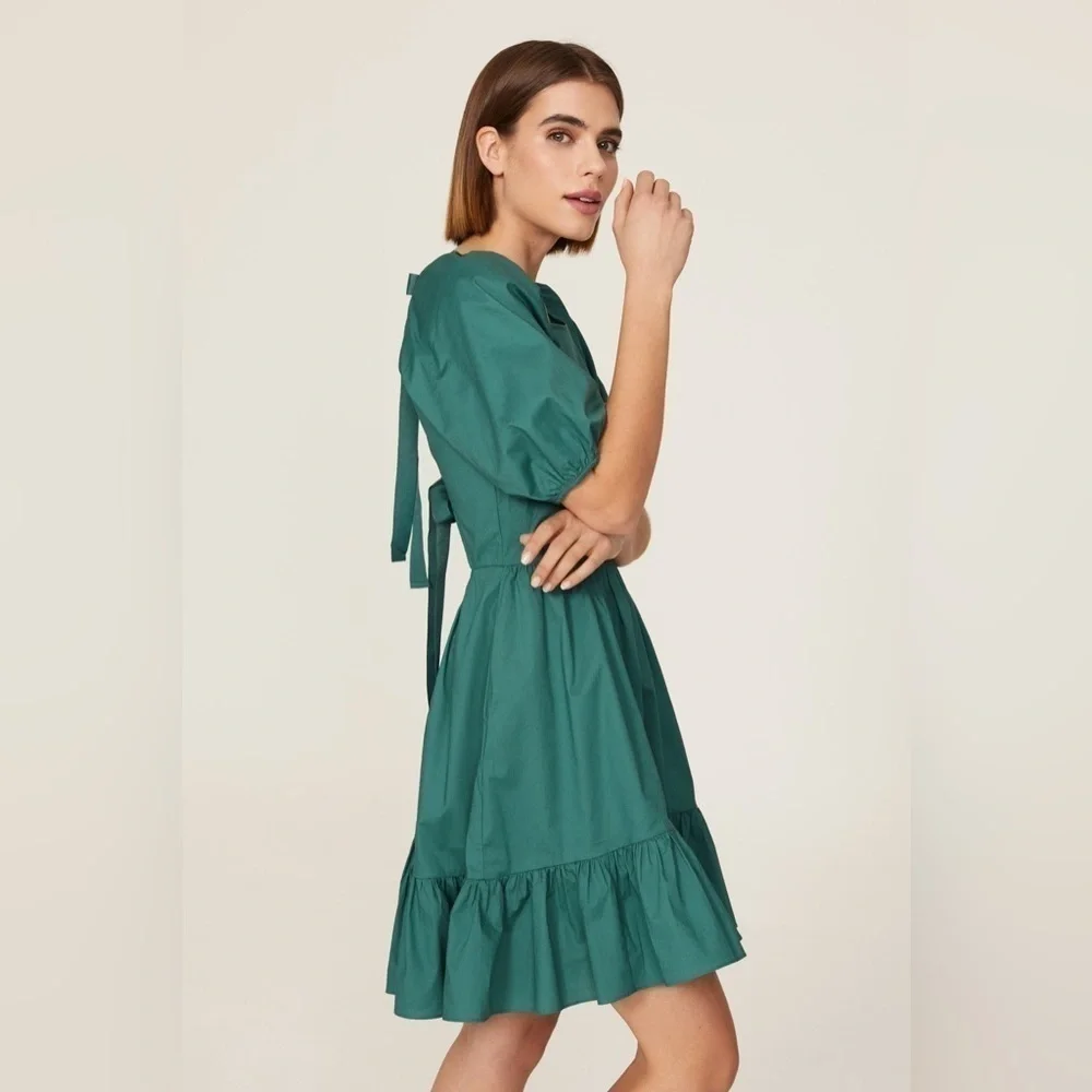 PETER SOM Green Puff Sleeve Dress - Picture 4 of 8